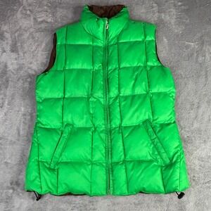 Silver Rider Puffer Vest Womens Medium Green Brown Reversible Down Blend Quilted